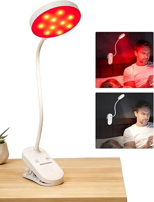 SZOKLED Red Light Reading Lights for Books in Bed, Clip on Lamp with Timer & Dimmable, Rechargeable Eye Care Night Light for Bedroom, Desk, Laptop, Headboard