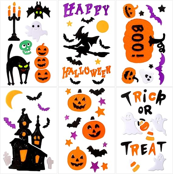 JOICEE 6 Sheets Halloween Gel Window Clings Decor