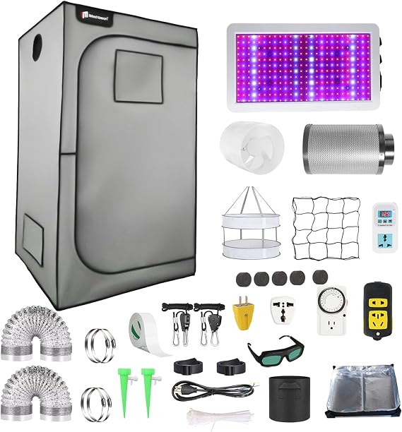 Grow Tent Kit, Complete 2x2 ft High Reflective Mylar Hydroponics Indoor Plant Growing Tent with LED Grow Light Ventilaion Fan, Carbon Filter +Accesseries (24" x 24" x 55" - Gray)