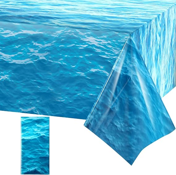Irenare 1 Pieces Ocean Plastic Tablecloth 54 x 108 Inch Blue | Water Waves Print, Disposable Table Cover for Under the Sea Theme Decoration Beach Pool Party, Birthday Baby Shower Supplies
