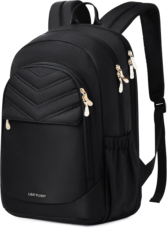 LIGHT FLIGHT Travel Backpack for Women, 15.6" Laptop Backpack with USB Charging Hole, Water Resistant, Large Capacity, Black Daypack for College, Work, Casual Computer Bags