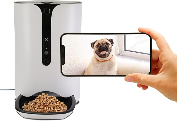 Smart Automatic Cat Feeder with 720p HD Video 2-Way Audio Automatic Pet Feeder Wet Food Dispenser Schedule Mealtimes Portion Control with timer Barking Alerts with Free App for Smartphones