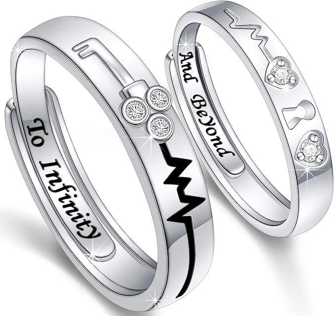 Ladytree Promise Rings for Couples 925 Sterling Silver Matching Rings | To Infinity And Beyond Engraved Set for His and Her Adjustable Wedding Engagement Marriage Band 2PCS