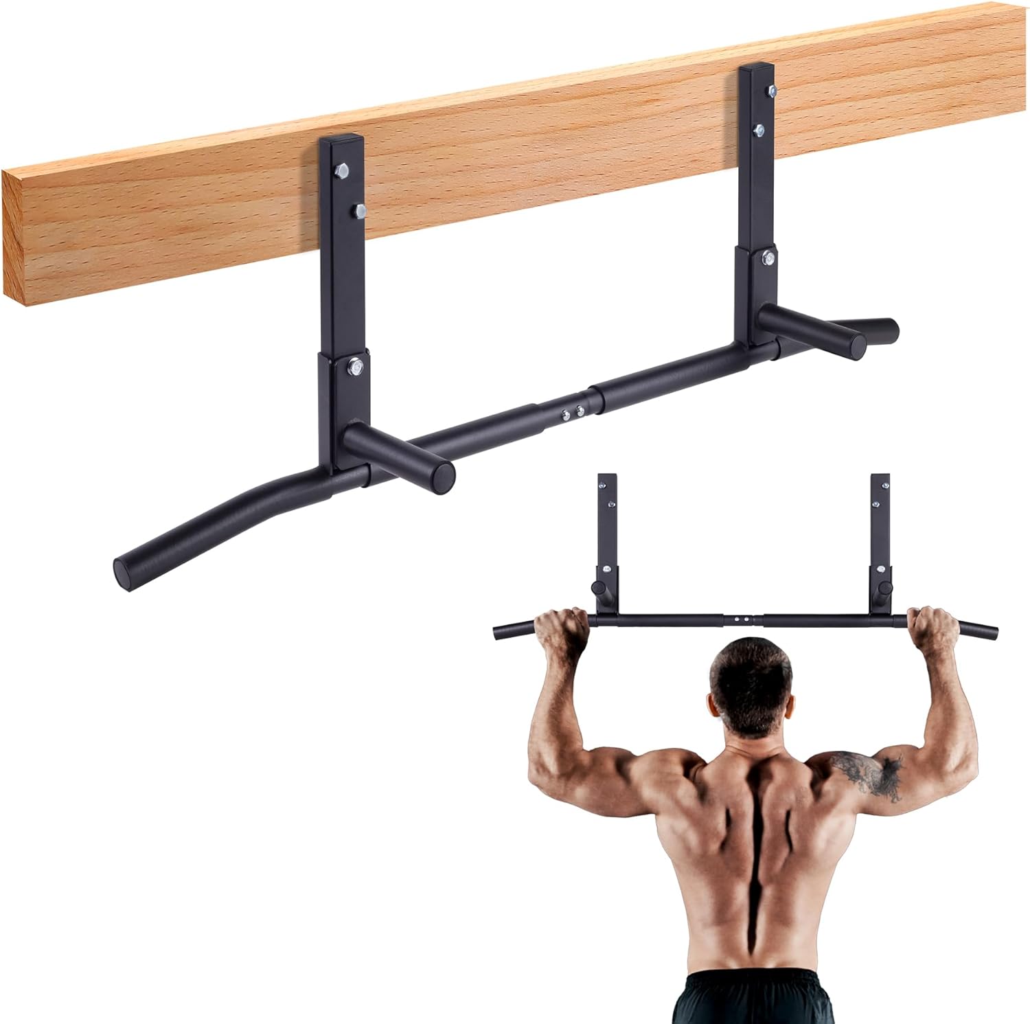 AmStaff Fitness Joist Mount Pull Up Bar Ceiling Mounted Chin Up Bar for Home Gym Crossfit Beam Rafters Heavy Duty Multi-Grip 42 Wide Maximum Head Clearance - TU038