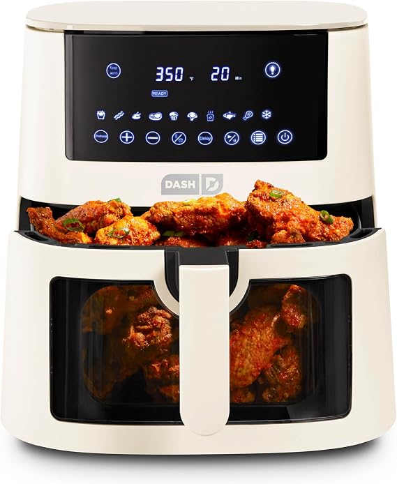 Dash Clear View Digital Air Fryer - Has AirCrisp Technology - For Family-Sized Meals - Digital Touchscreen & Extra-Large Crisper Drawer - 7 Quarts - Cream
