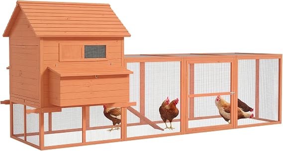 PawHut 145" Chicken Coop Large Chicken House Rabbit Hutch Wooden Poultry Cage Pen Garden & Backyard with Run & Inner Hen House Space