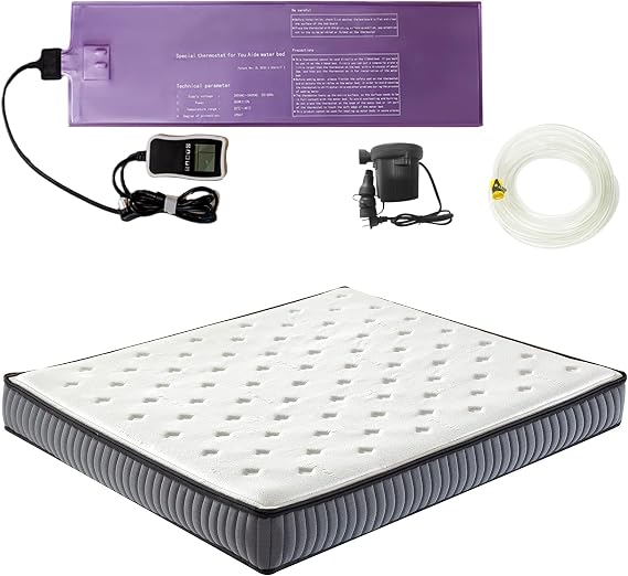 50% Semi Waveless Waterbed Mattress, Softside Water Bed with Soft Mattress Cover & Smart Thermostats, Waterbed Fill Drain Kit, Foldable Water Bed Set, Waterbeds for Adults (Full-54"x75")