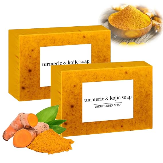 Lemon Turmeric Soap, Natural Organic Turmeric Face and Body Wash Soaps Bar, Lemon turmeric Glowing Skin Care Soap, Deep Clean, Firm Pores, Even Out Skin Tone (2pc)