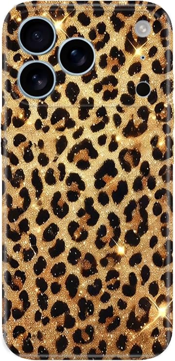 iPhone 17 Pro Max ile Uyumlu Kılıf, Yaldızlı Leopar Temalı Desenli, Darbe Emici Silikon
