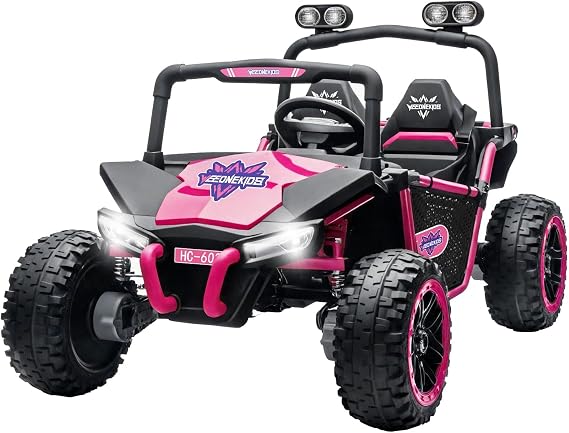 Ride on Toy for Big Kids, Kids' 2 Seat Electric Vehicles Outdoor Race Truck Car with 4 * 75W Strong MotorsBluetooth Speaker and 24V 7AH Big Battery,2 Seat Electric Cars for Kid 3-8 (Pink)