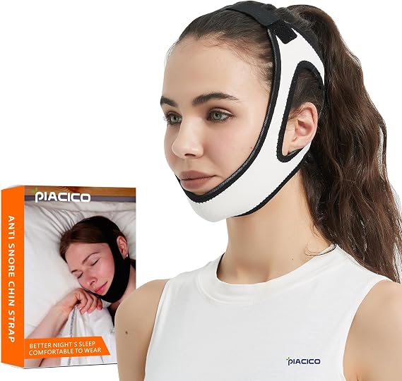 Chin Strap for Cpap Users - Adjustable Snore Stopping Device Face Mask Bandage Keeping Mouth Closed - Comfortable Anti Snoring Sleep Aid Solution (White)