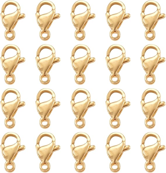 Pandahall 100Pcs 304 Stainless Steel Lobster Claw Clasps Real 18K Gold Plated 9x5x2.5mm Polishing Jewelry Clasps Connectors for Bracelet Necklace Jewelry Making