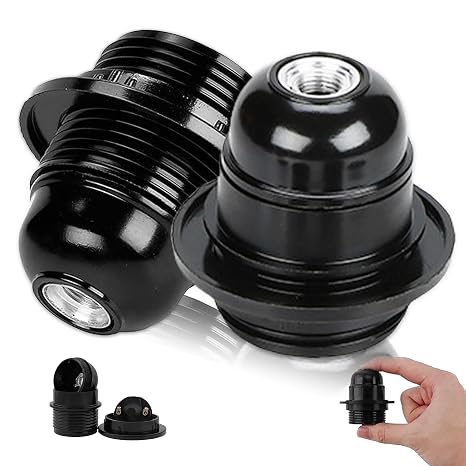 2 Pcs Single E27 Lampholder in Black, Replacement Lamp Fittings, Standard Holder Parts for Table Lamps, Black Ceiling Lamps and More