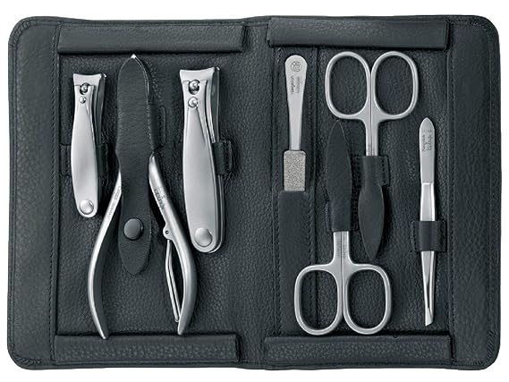 TopInox "IMANTADO XL" Manicure Set for Men in Black Leather Case by Niegeloh, Germany