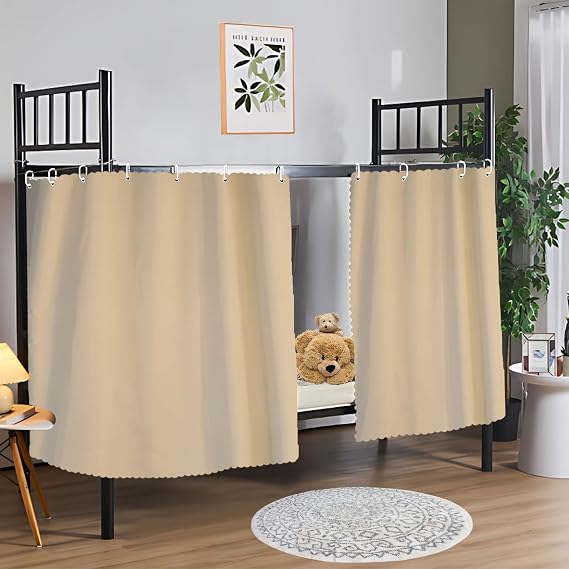 zhidiloveyou Blackout Bottom Bunk Bed Curtains Thickened Privacy Loft Canopy Dorm Bed Curtain, 2 Panels Beige