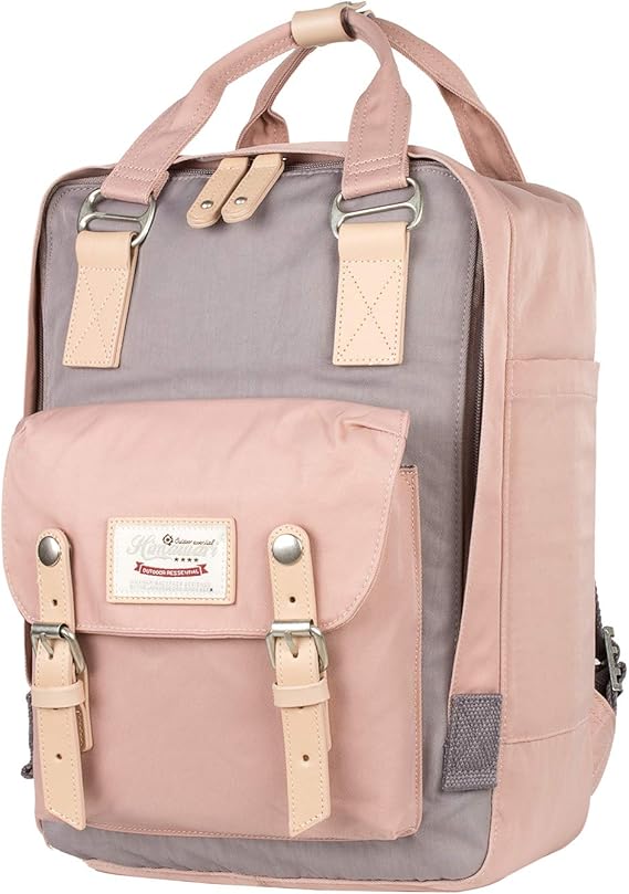 Himawari Backpack/Travel Backpack for Women 14.9" College Vintage Waterproof Bag , Work Backpack for 14inch Laptop(Grey&Pink-HIM-32#)