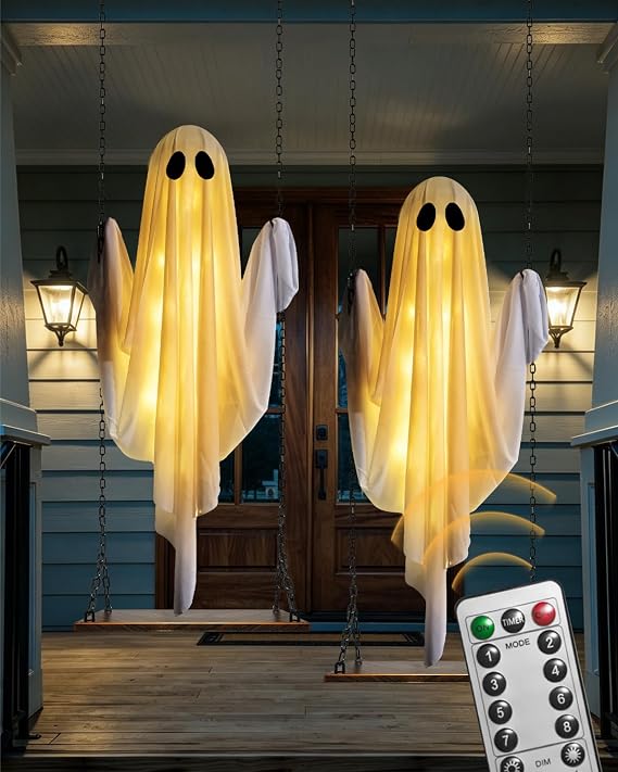 Halloween Decorations Outdoor, 2 Pack 3 FT Large Hanging Swing Ghost