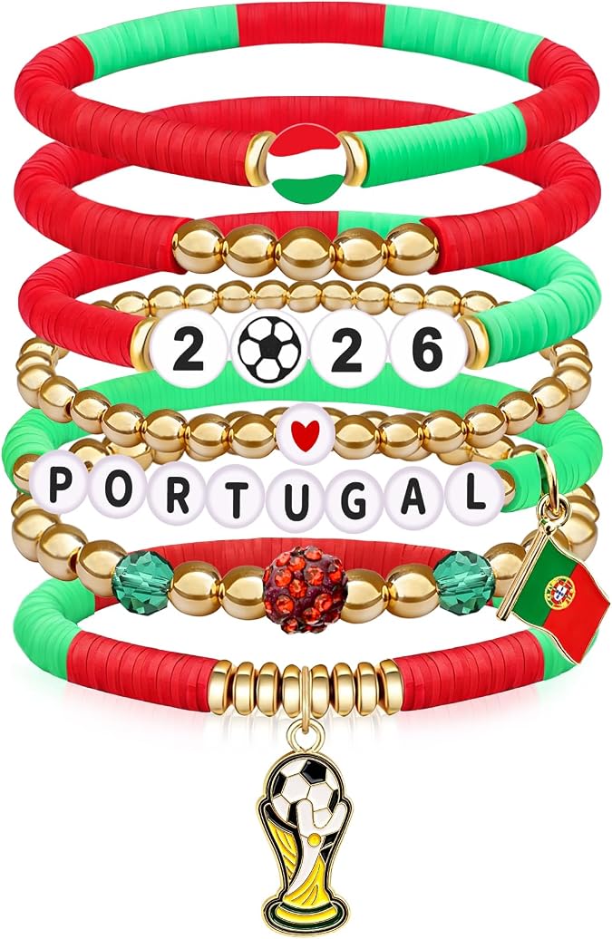 NovaStl Soccer Bracelet for Women Men, 7 Packs Soccer Love Beaded Charm Stretch Bracelet, Soccer Game Day Essentials for Players, Teammates