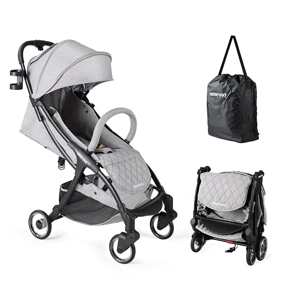 Beberoad Love R2 Travel Stroller for Airplane Compact Baby Stroller, Gray | Lightweight Stroller Foldable Infant Toddler Stroller with Cup Holder, Rain Cover and UPF 50+ Waterproof Canopy
