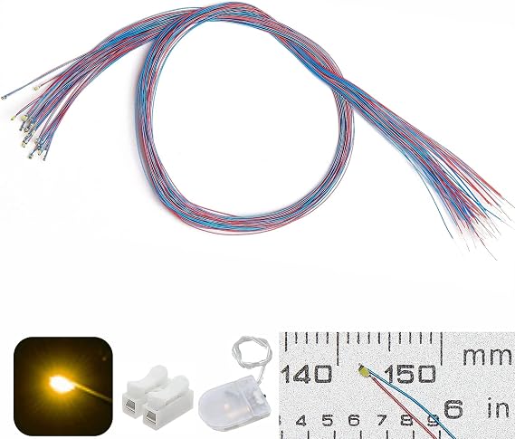 25pcs Pre-Wired Micro LED Pre-soldered 0402 SMD LEDs with Assembly Accessories for Beginner Model Building (Yellow, 25pcs)