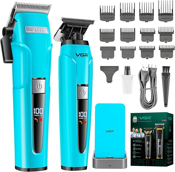 VGR 694S2 Cordless Barber Clipper Trimmer Set with Charging Base, Green