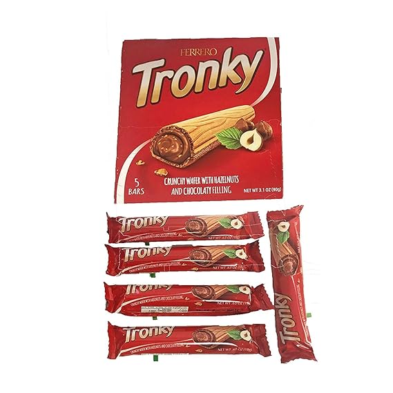 Ferrero Tronky 5 Bars Crunchy Wafer with Hazelnuts and Chocolate Filling, Pack of 1 Individually Wrapped Ferrero Tronky Candy Box_AB