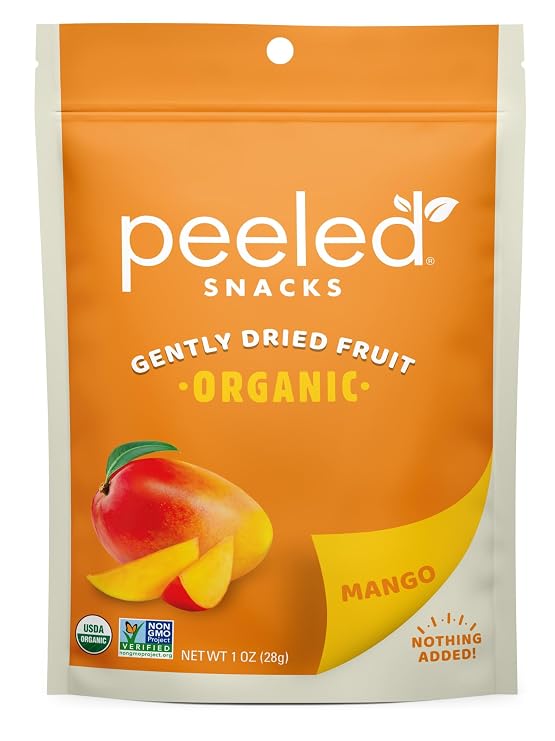 Peeled Snacks Organic Dried Fruit Healthy, Vegan Snacks for On-the-Go Lunch and More Mango 1 Oz (Pack of 24)