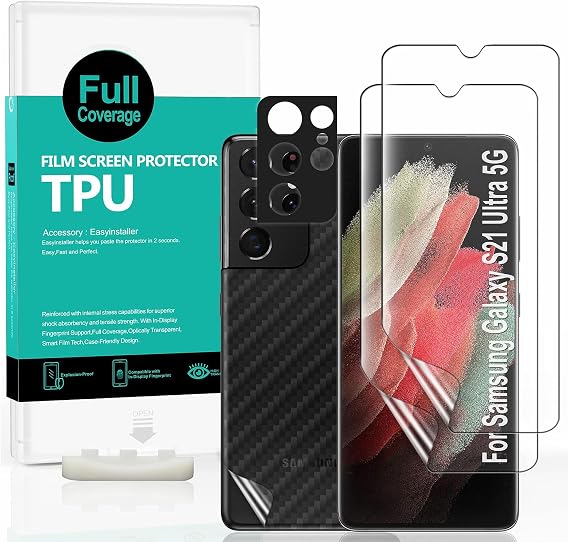 Ibywind 2 Pcs Screen Protector For Samsung Galaxy S21 Ultra(5G),Flexible TPU Film,With 1Pc Camera Lens Protector,1Pc Back Film,Bubble Free,Easy To Install