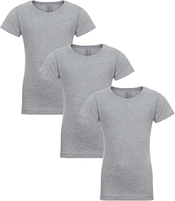 Clementine Apparel Girls Big Three-Pack Everyday Crew Neck T-Shirts, Grey, Small