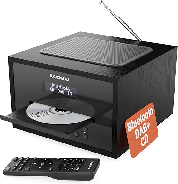 DAB+ Radio mit CD Player Stereoanlage Bluetooth 5.0 40W 2.0 Stereo Lautsprecher Küchenradio Kompaktanlage DAB& UKW Musikanlage mit Doppelalarmfunktion& Fernbedienung OAKCASTLE DAB400