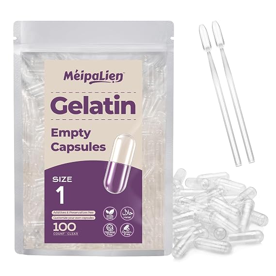 Empty Gelatin Capsules Size 1-100 Count Bovine Bone Gel Capsules Empty | Quick Dissolve | All Size | for Powder & Liquid DIY Filling