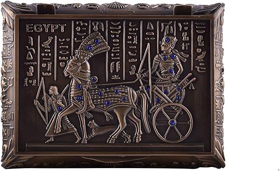 Vintage Ancient Egyptian Red Copper Rhinestones Jewelry Box Pharaohs Trinket Box/Gift Box Black Velvet Lining (Bronze with Blue Rhinestones)