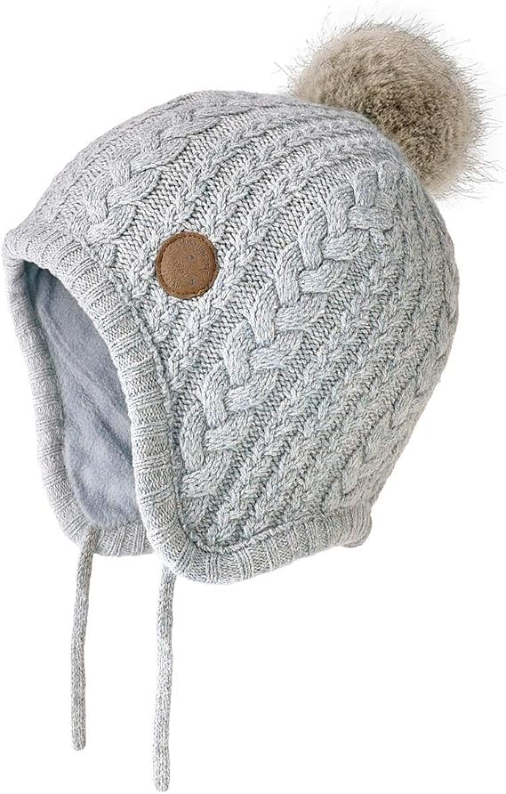 Toddler Baby Boys Girls Winter Hat Kids Ear Flap Warm Fleece Lined Knit Beanie Fur Pom Hat