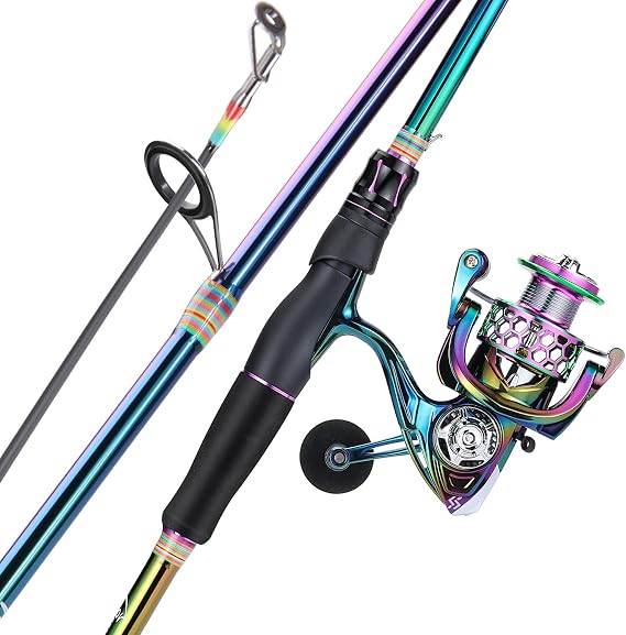 Sougayilang Spinning Fishing Reel Rod Combo, Two Pieces Colorful Poratble Light Weight Fishing Rod with Powerful Fishing Gear for Freshwater Bass Trout Fishing
