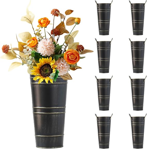 Haploon Galvanized Flower Buckets 8 Pack Vintage Metal Farmhouse Vases