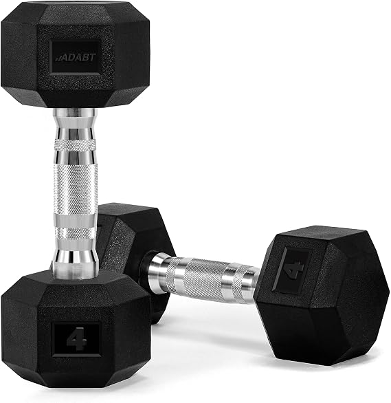 ADABT Hex Dumbbells | Rubber Encased Free Weights with Knurled Steel Handles | Anti-Roll Design | Home Gym & Strength Training | 4kg/5kg/6kg/8kg/10kg/12.5KG/15KG/17.5KG/20KG