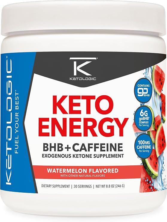 Ketologic KetoEnergy BHB Powder (Watermelon) 30 Servings, 100mg Caffeine