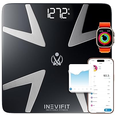 INEVIFIT Smart Body Fat Scale, Highly Accurate Bluetooth Digital Bathroom Body Composition Analyzer, Measures Weight, Body Fat, Water, Muscle, BMI, Visceral Fat & Bone Mass for Unlimited Users