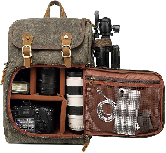 YuanWen DSLR Camera Backpack Canvas Large Capacity Open Front Waterproof Shockproof DSLR Camera Travel Bag Travel Bag