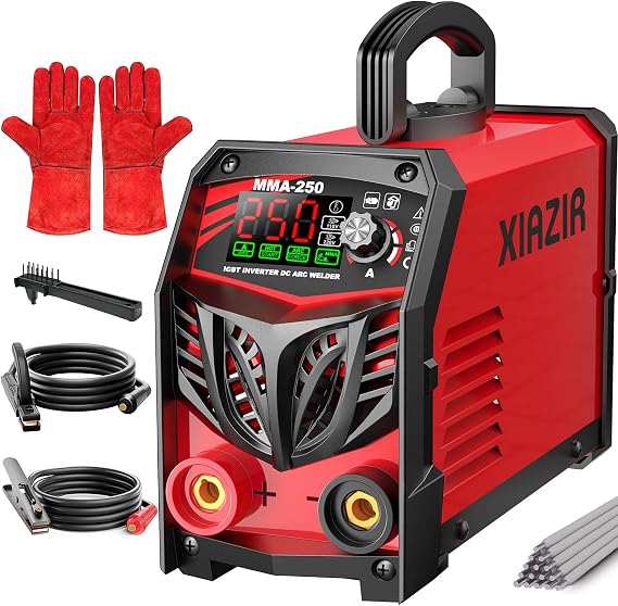 Stick Welder 250Amp ARC Welding Machine, Dual Voltage 110V/220V IGBT Inverter with Large LED Display, Hot Start & Anti-Stick, Portable MMA Welder with Rods, Clamps & Gloves for Home DIY & Farm
