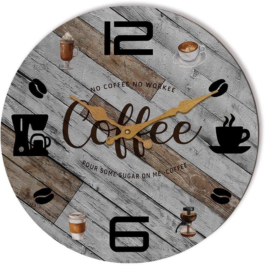 Tiancentral Rustic Kitchen Wall Clock Wooden Office Coffee Decor Wall Clocks 12 inches Silent Clocks for Kitchen/Office/Coffee Corner/Cafe Shop Decoration