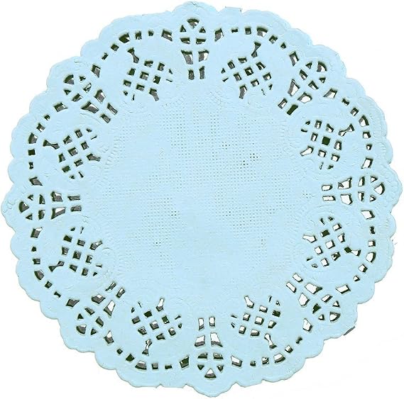 DECORA 3.5inch Round Blue Paper Lace Doilies Wedding Tableware Decoration,Pack of 100