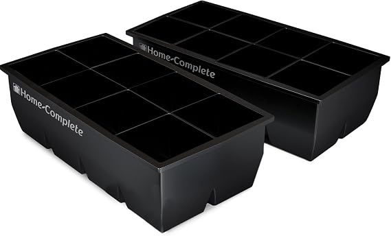 Home-Complete Large Ice Cube Tray, Double Pack, Black