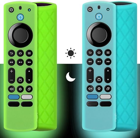 Pinowu Silicone Remote Case (2pcs) for Fire TV Stick 4K Max/Insignia/Pioneer/Omni Series Fire TV Alexa Voice Remote Enhanced w/Lanyard (Green and Turquoise, Both Glow)
