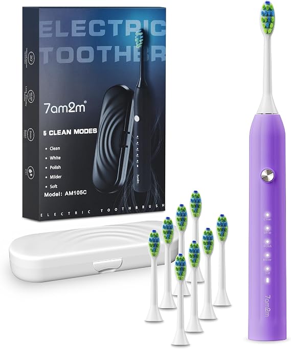 7AM2M Sonic Electric Toothbrush for Adults&Kids, 8 Brush Heads&Travel Case