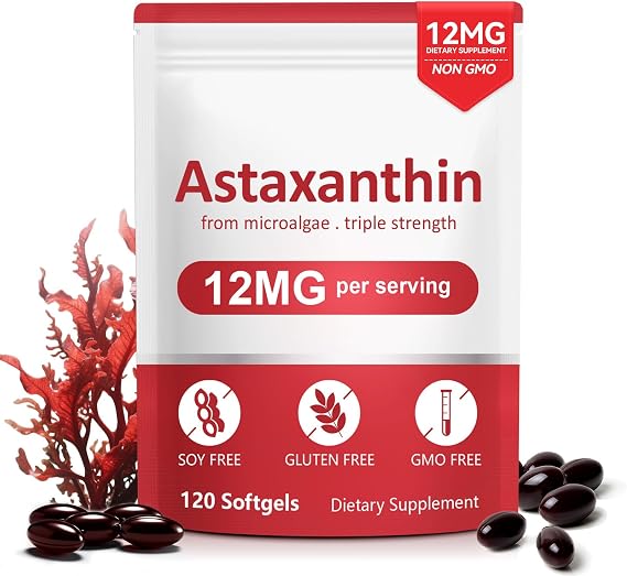 Astaxanthin 12mg 120 Softgels, Premium Astaxanthin Antioxidant Supplements with Antioxidant Activity, Supports Eye, Skin, Immune, Internal Circulation