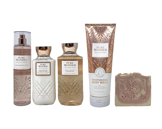 Bath & Body Works Pure Wonder Deluxe Gift Set - Fragrance Mist - Shower Gel - Body Lotion and Moisturizing Body Wash - with a Himalayan Salts Springs Sample Soap.