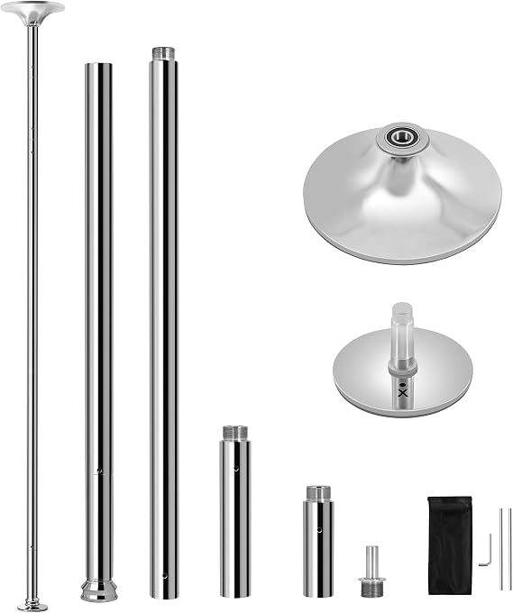 Topeakmart Portable Dancing Pole, 45mm Spinning and Static, 7-9 ft, Silver
