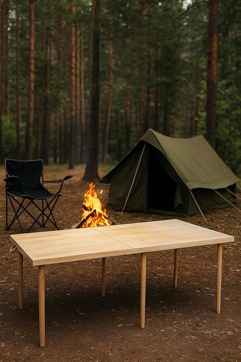 practicaloutdoor Folding Camping, Picnic and Garden Table 70x150 cm - Raw Natural Color