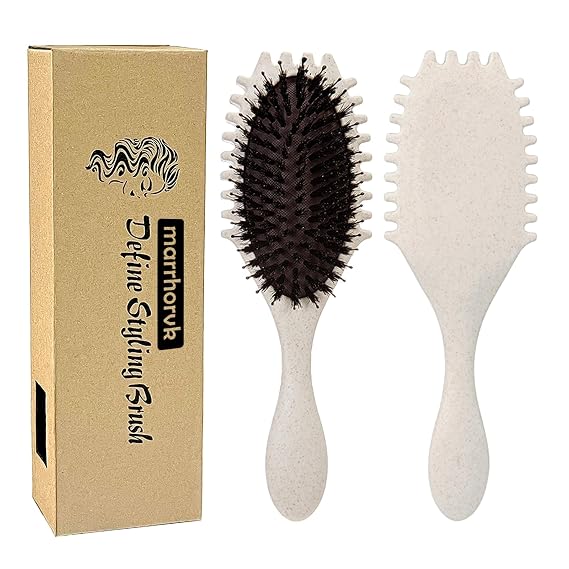 Detangler Hair Brush for Fine Soft Thin Hair, Curl Defining Styling Brush, Anti Frizz Shaping & Volumizing Curly Hair Brush for Women( Beige)